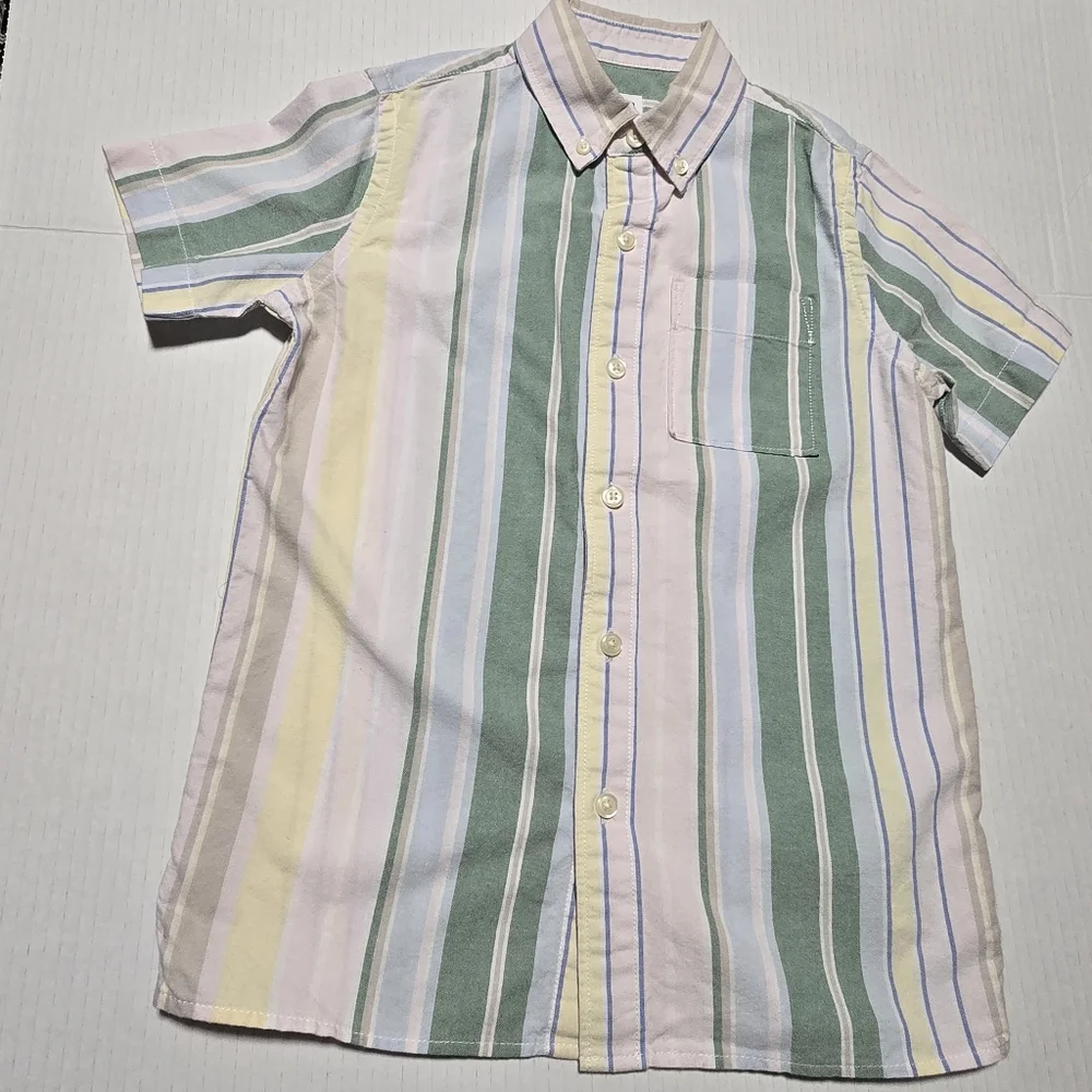 GAP Youtg Boys' Size 7 Striped and Plaid Cotton Shirt Set - Green and Red Bundle